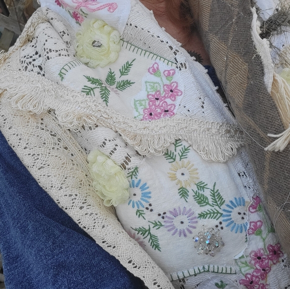 Artsy Boho Upcycled Scarf/Wrap - Picture 14 of 16